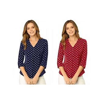 2 Packs Women's Polka Dots 3/4 Sleeve Casual Button Front Blouse Top