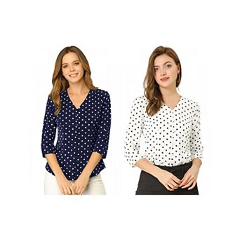 2 Packs Women's Polka Dots 3/4 Sleeve Casual Button Front Blouse Top