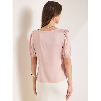 2 Packs Women's Elegant Sweetheart Neck Half Sleeve Office Work Satin Blouse Top