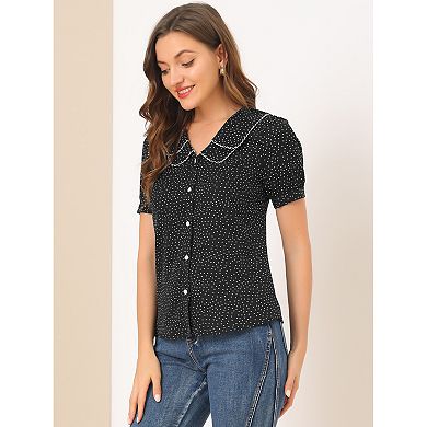 2 Packs Women's Polka Dots Peter Pan Collar Short Sleeve Summer Shirt Top