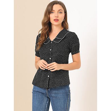 2 Packs Women's Polka Dots Peter Pan Collar Short Sleeve Summer Shirt Top