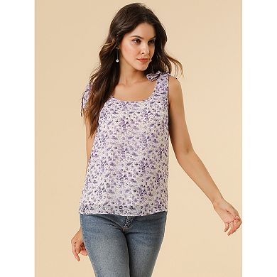 2 Packs Women's Summer Floral Blouse Bow Tie Decor Casual Tank Tops
