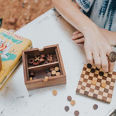 Checkers and Tic Tac Toe Game Set - Handcrafted Wood