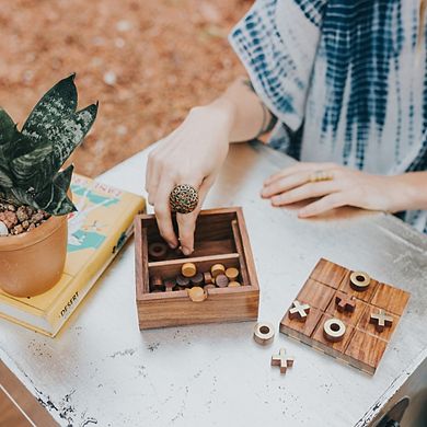 Checkers and Tic Tac Toe Game Set - Handcrafted Wood