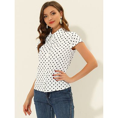 2 Packs Women's Short Sleeve Tops Vintage Polka Dots Button Up Shirt