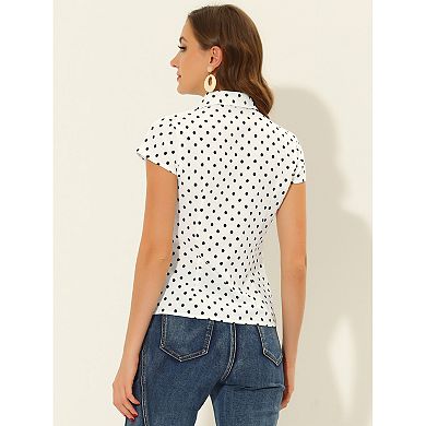 2 Packs Women's Short Sleeve Tops Vintage Polka Dots Button Up Shirt