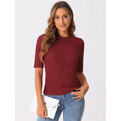 2 Packs Crew Neck Top for Women's Ruched Solid Half Sleeve Basic Casual Blouse Tops