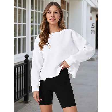 2 Packs Women's Cropped Sweatshirt Crewneck Fleece Pullover Tops Oversized Hoodie Fall Outfits