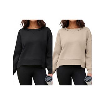 2 Packs Women's Cropped Sweatshirt Crewneck Fleece Pullover Tops Oversized Hoodie Fall Outfits
