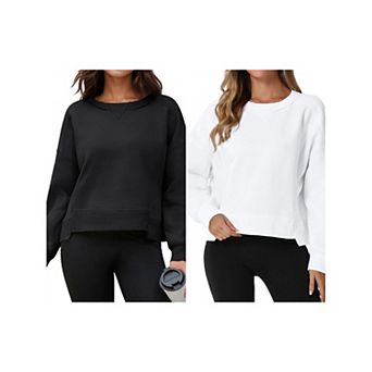 2 Packs Women's Cropped Sweatshirt Crewneck Fleece Pullover Tops Oversized Hoodie Fall Outfits