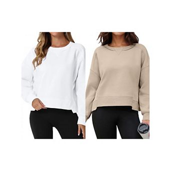 2 Packs Women's Cropped Sweatshirt Crewneck Fleece Pullover Tops Oversized Hoodie Fall Outfits