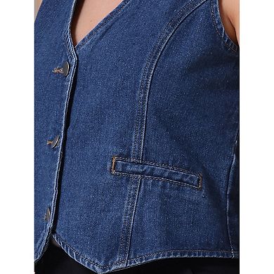 2 Packs Women's Denim Vest Sleeveless Jacket V Neck Button Down Jean Suit Vests Crop Tank Tops