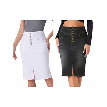2 Packs Women's Casual Jean Skirt High Waist Front Slit Stretch A-Line Denim Skirts