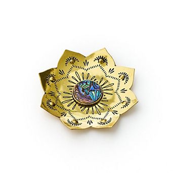 Kairavini Lotus Catch All Tray, Ring Dish - Brass, Abalone