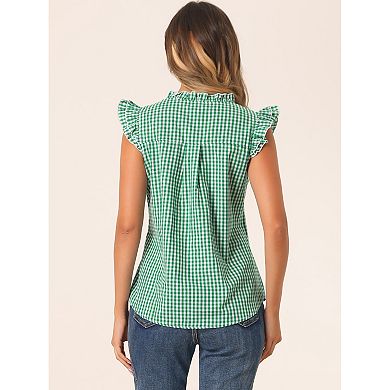 2 Packs Ruffle Shirt for Women V-Neck Cap Sleeve Plaid Gingham Blouse