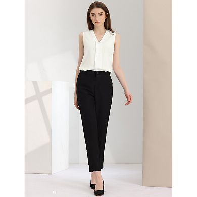 2 Packs Women's Sleeveless Pleated Front V Neck Work Office Blouses