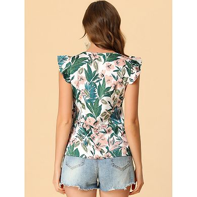 2 Packs Women's Tropical Printed Square Neck Ruffle Tank Top