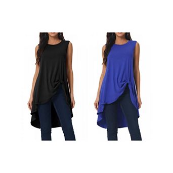 2 Packs Women's High Low Hem Sleeveless Tunic Top Crewneck Dressy Casual Shirts
