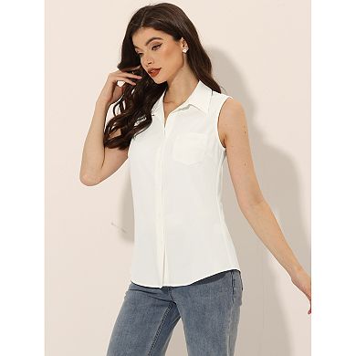 2 Packs Denim Button Down Shirt for Women's Sleeveless Lapel V Neck Chambray Tunic Top