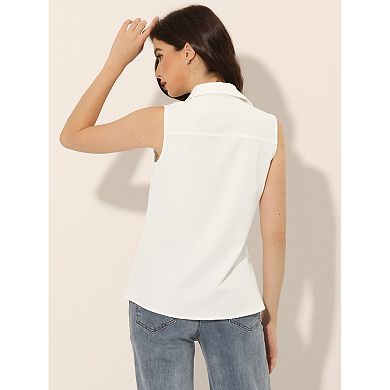 2 Packs Denim Button Down Shirt for Women's Sleeveless Lapel V Neck Chambray Tunic Top