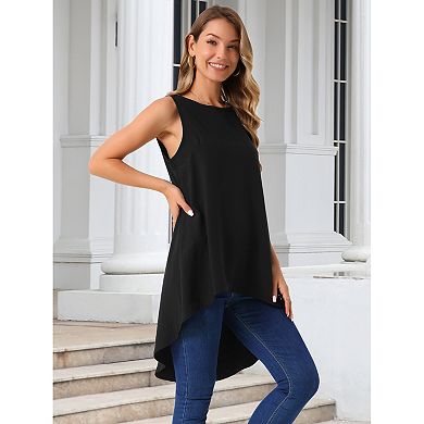 2 Packs Women's Casual High Low Blouse Sleeveless Crewneck Asymmetrical Hem Flowy Tops