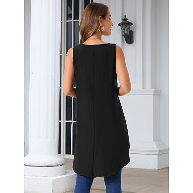 2 Packs Women's Casual High Low Blouse Sleeveless Crewneck Asymmetrical Hem Flowy Tops