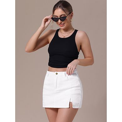 2 Packs Women's Jean Skort High Waisted A-Line Stretch Side Slit Mini Denim Skirts