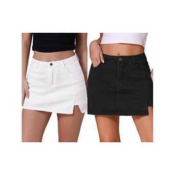 2 Packs Women's Jean Skort High Waisted A-Line Stretch Side Slit Mini Denim Skirts