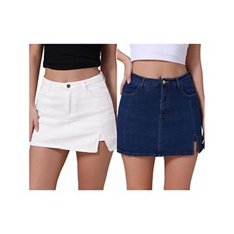 2 Packs Women's Jean Skort High Waisted A-Line Stretch Side Slit Mini Denim Skirts