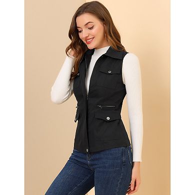 2 Packs Women's Zip Up Jacket with Pockets Sleeveless Anorak Utility Vest