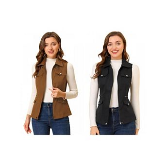 2 Packs Women's Zip Up Jacket with Pockets Sleeveless Anorak Utility Vest
