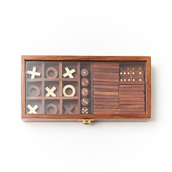 3-in-1 Game Set Dice, Dominoes, Tic Tac Toe - Handcrafted Wood