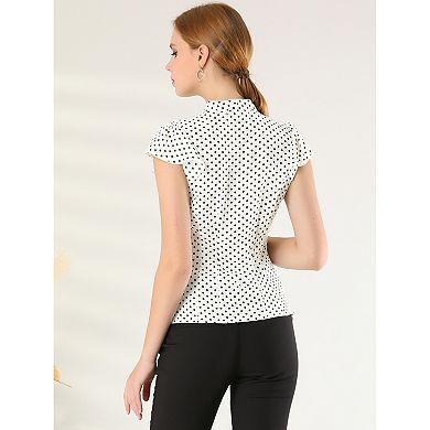 2 Packs Women's Summer Polka Dots Top Bow Tie V Neck Ruffled Cap Sleeve Office Blouse