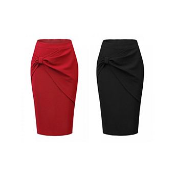 2 Packs Work Pencil Skirts for Women Ruched High Waist Bodycon Midi Skirt