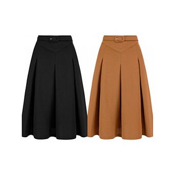 2 Packs Women's Casual Belted Waist Pleated Skater Short Skirts