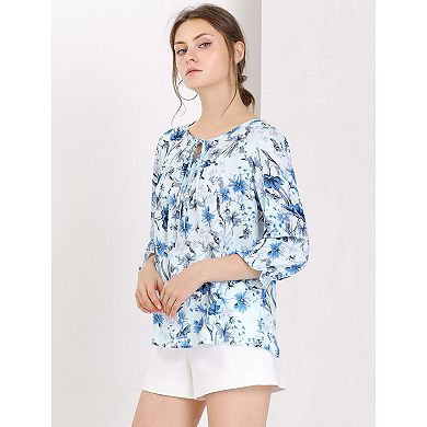 2 Packs Women's Floral Tops Bow Tie Neck Vintage 3/4 Sleeve Blouse