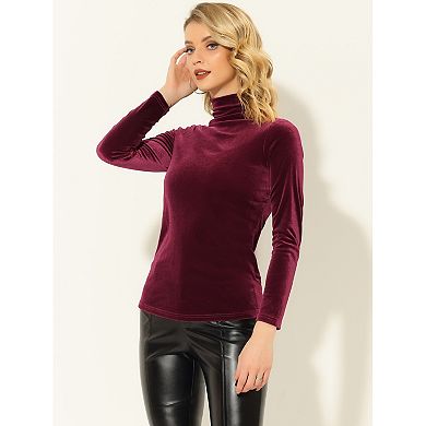 2 Packs Women's Turtleneck Velvet Top Long Sleeve Work Shirts Basic Velour Blouse