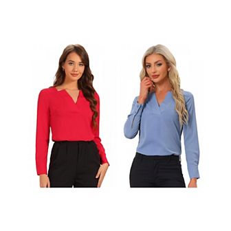 2 Packs Work Office Blouse for Women's Long Sleeve V Neck Blouses
