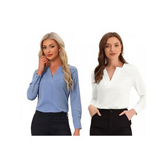 2 Packs Work Office Blouse for Women's Long Sleeve V Neck Blouses
