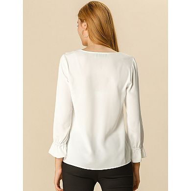 2 Packs Women's Peasant Blouse Ruffle V Neck Elegant Chiffon Blouse Top