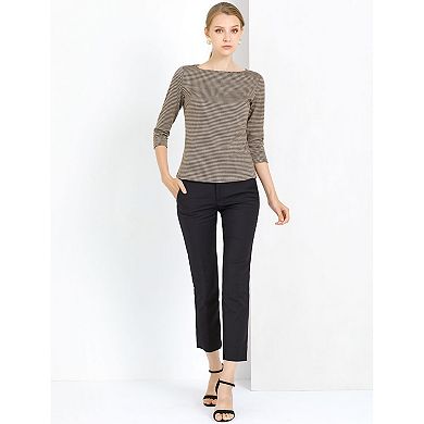 2 Packs Women's Work Office 3/4 Sleeve Boat Neck Houndstooth Printed Top Blouse