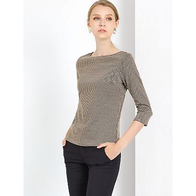 2 Packs Women's Work Office 3/4 Sleeve Boat Neck Houndstooth Printed Top Blouse