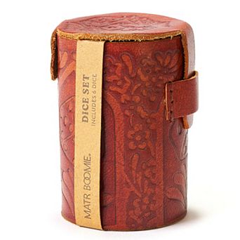 Leather Dice Cup Set - 6 Dice, Hand Tooled