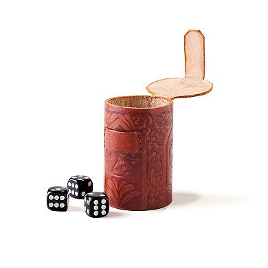 Leather Dice Cup Set - 6 Dice, Hand Tooled