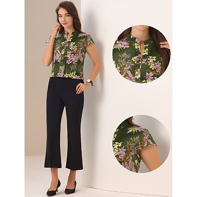 2 Packs Satin Blouse for Women's Stand Collar Floral Silky Work Blouse Top