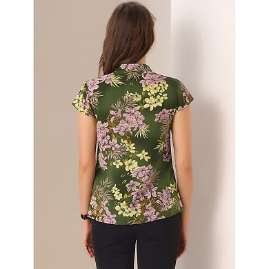 2 Packs Satin Blouse for Women's Stand Collar Floral Silky Work Blouse Top