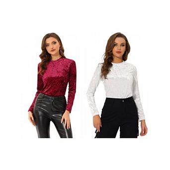 2 Packs Women's Velvet Tops Round Neck Long Sleeve Casual T-Shirt
