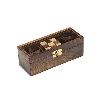 Geometric Puzzle Game Trio Gift Set - Hand Carved Wood