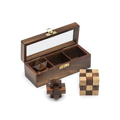 Geometric Puzzle Game Trio Gift Set - Hand Carved Wood