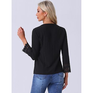 2 Packs Boho Blouse for Women Half Button Placket Long Sleeve Lace Crochet Blouses